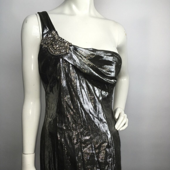 David Meister Metallic Embellished Silk Gown - Picture 6 of 8